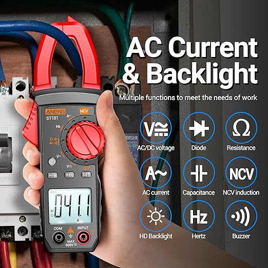 ANENG Digital Clamp Meter Multimeter Tester 4000 Counts with NCV Amp Ohm Volt Measures AC Current, AC/DC Voltage,Capacitance, Resistance, Diodes, Continuity Frequency Backlight Electrican Tools