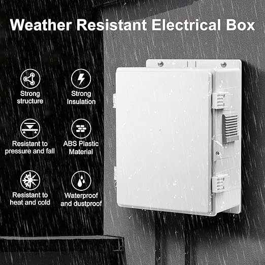 Outdoor Electrical Junction Box, ABS Water Resistant Enclosure with Internal Mounting Panel & Hinged Cover, 9.2" H* 7" L* 4.6" W