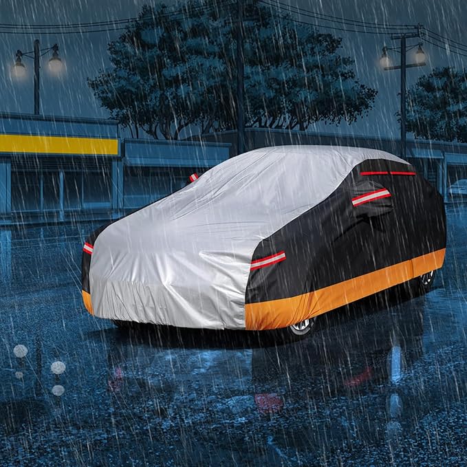 NEVERLAND Car Cover - Car Cover Waterproof All Weather Snowproof UV Protection Windproof Full Car Covers with Side Door Zipper,Reflective Strips,Storage Bag Full Exterior Covers for Sedan L(177"-183")