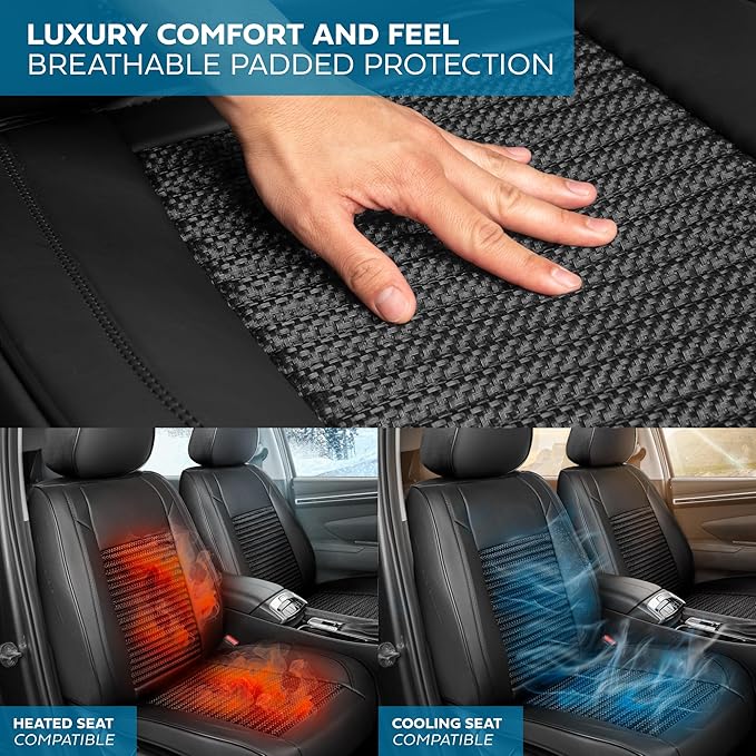 Elite Edition Faux Leather & All Weather Wicker Seat Covers for Cars, Trucks, & SUV - 2 Black Car Seat Covers for Front Seats - Universal Fit Car Accessories Automotive Interior Protector