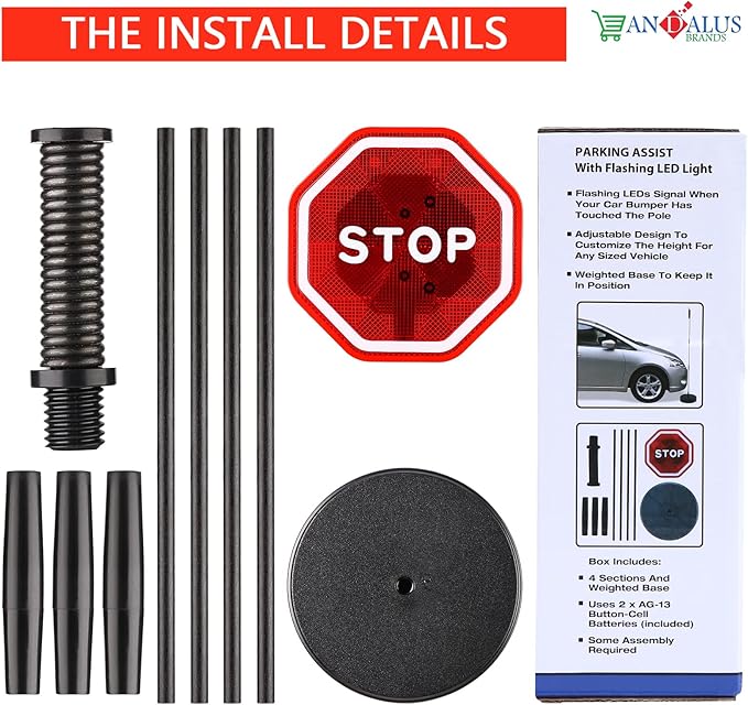 Andalus Brands Flashing LED Stop Sign Garage Parking Assistant System | Bumper Sensor,Red (1 Pack)