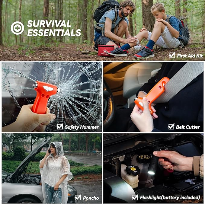 Car Emergency Kit with Portable Air Compressor, Winter Car Safety Roadside Assist Kit, Emergency Car Kit for Cars, Trucks