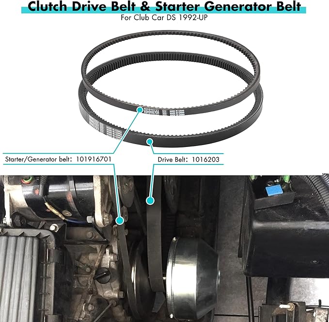 10L0L Golf Cart DS Tune Up Kit W/Clutch Drive Belt &Generator Belt fit 1992-2004 Club Car DS Gas Models with FE290,FE350 Kawasaki Motor, Incl. Air & Oil Fuel Filters Spark Plug,OEM 1025582, 101916701
