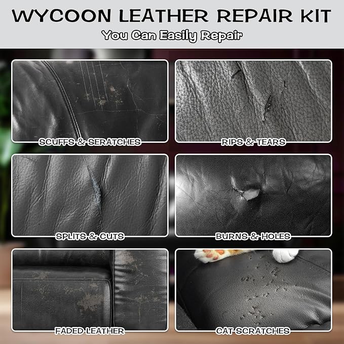 Black Leather & Vinyl Repair Kit, Fix Fading, Tears, Scratches, and Peeling on Leather and Vinyl Furniture, Car Seats, and Jackets, Easy Instruction with Color Mixing Guide