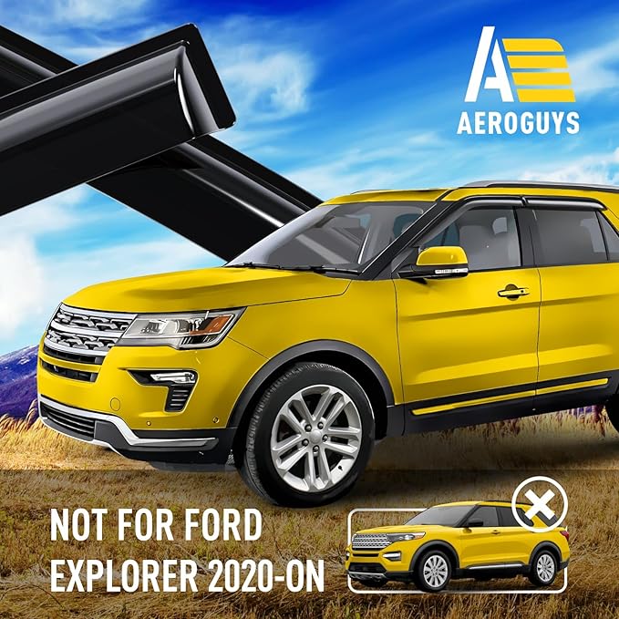 Extra Durable Window Deflectors Tape-On Window Visors Rain Guards Fit for Ford Explorer 2011-2019, Sun Visors, Wind Vent for Shades, Exterior Car Accessories - 4pcs. AG0040