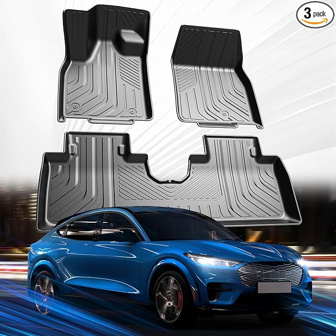 Car Floor Mats for Ford Mustang Mach-E 2021-2024 2025 Accessories,TPE All Weather Protection Floor Mats,Custom Fit 1st&2nd Row Car Floor Liners Set,Heavy Duty Accessories,Black