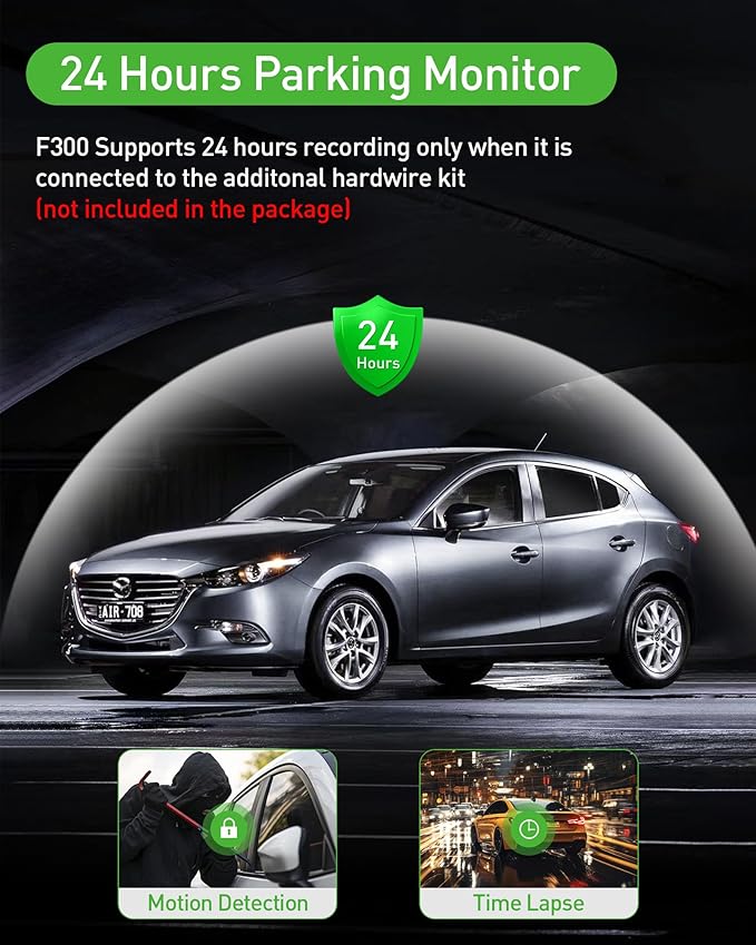 3 Channel 1080P Dash Cam Front and Inside Left/Right, Free 32G Card, Dash Camera Loop Recording, Triple Camera for Cars 24 Hours/7 Parking Monitor, Wide Angle, IR Night Vision, with G-Sensor, Black