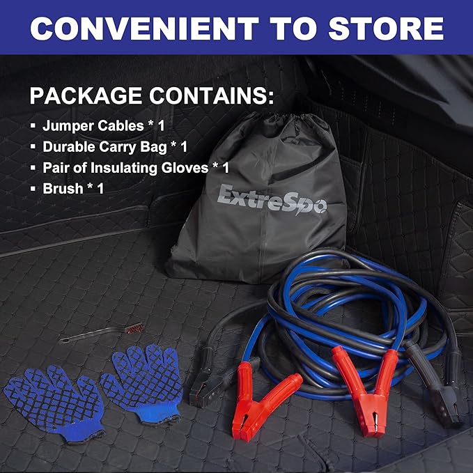 Heavy Duty Jumper Cables, 0 Gauge 25 Feet 1000Amp Booster Cables, UL Listed Cables for 12V & 24V Cars, SUVs and Trucks, Jumper Cables Kit with Carry Bag, Gloves, Brushes (0 Gauge 25 Feet)…