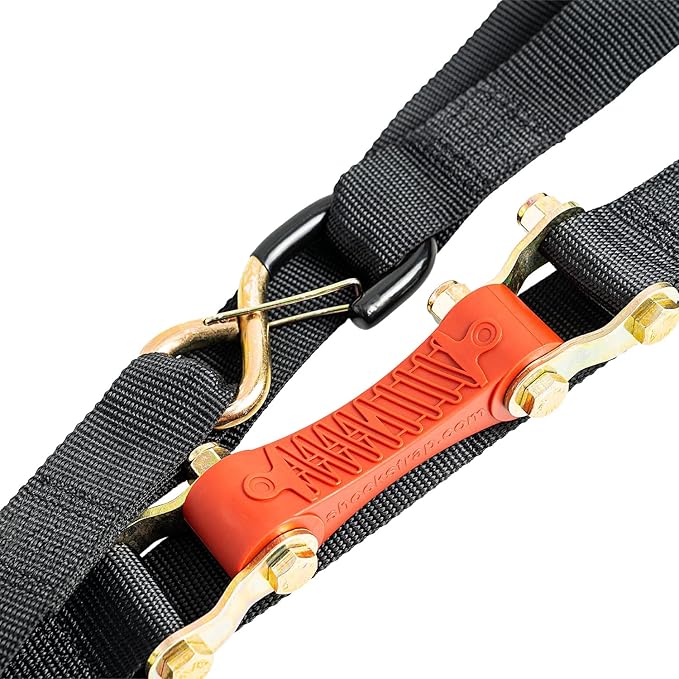 Ratchet Strap, 7’ x 1.5" Shock Absorbing Heavy Duty Tie Downs for Cargo, 1,000 LB WLL / 3,000 LB Break Strength, 2-Pack