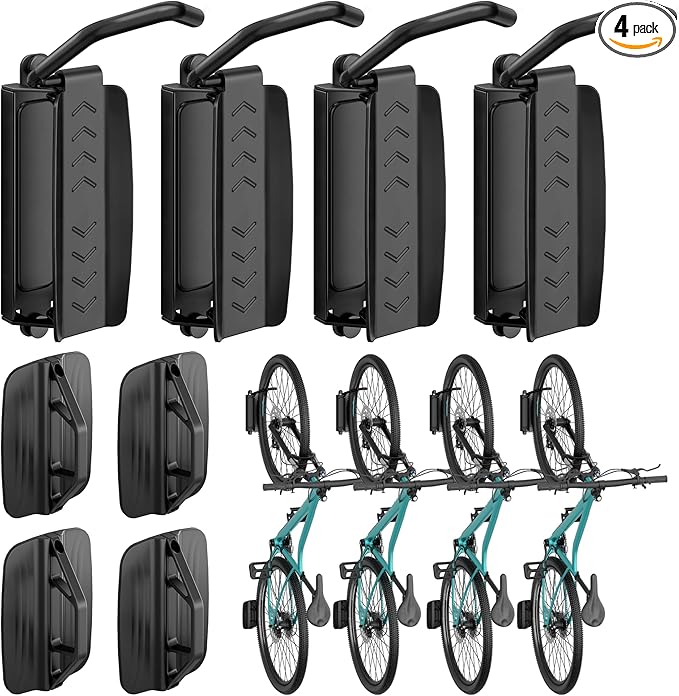 Bike Rack Garage, Bike Wall Mount Heavy Duty, Holds 77 Lbs, Swivel Bike Hangers for Garage, Adjustable Indoor Bike Storage for Bedroom Home Office, 4 Pack