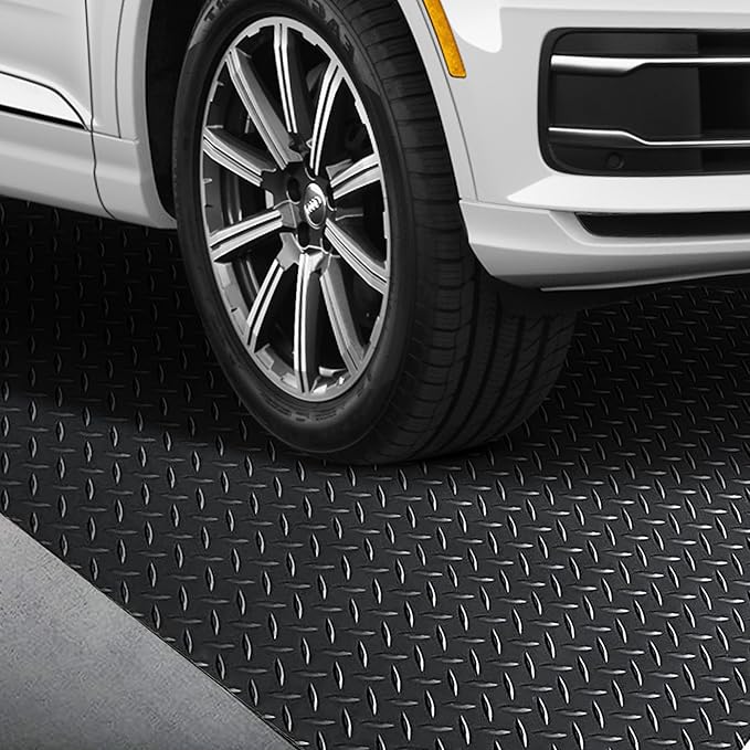 OrangeStar 4 x 6 Ft Garage Floor Mat, Diamond Plate PVC Garage Flooring Roll for Under Car, Heavy Duty Parking Mats, Black