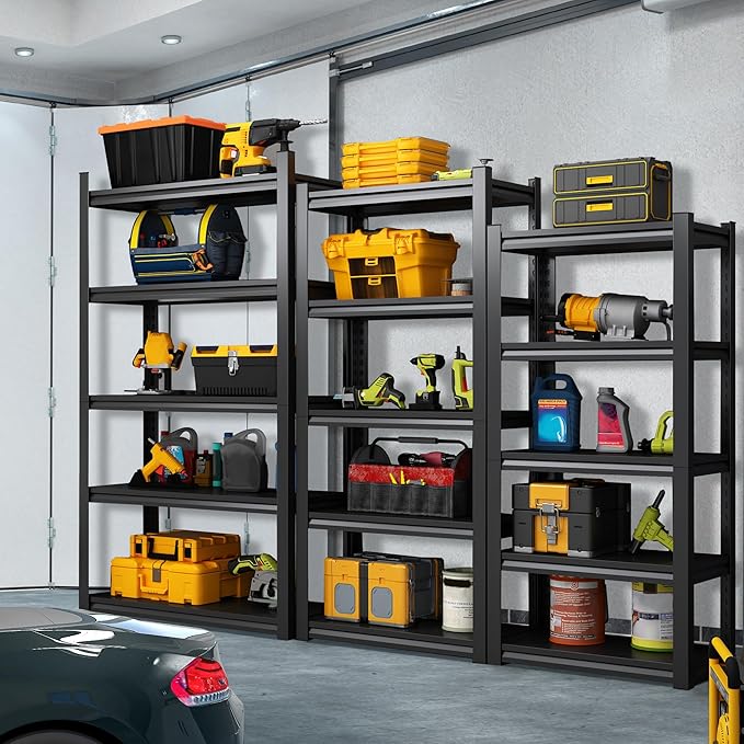 TOPKEY 5-Tier Utility Shelves Garage Storage Shelves, Heavy Duty Metal Storage Shelf for Garage, Kitchen, Warehouse, Adjustable Basement Storage Rack, Load 2000LBS, 63" H x 31.5" W x 15.8" D