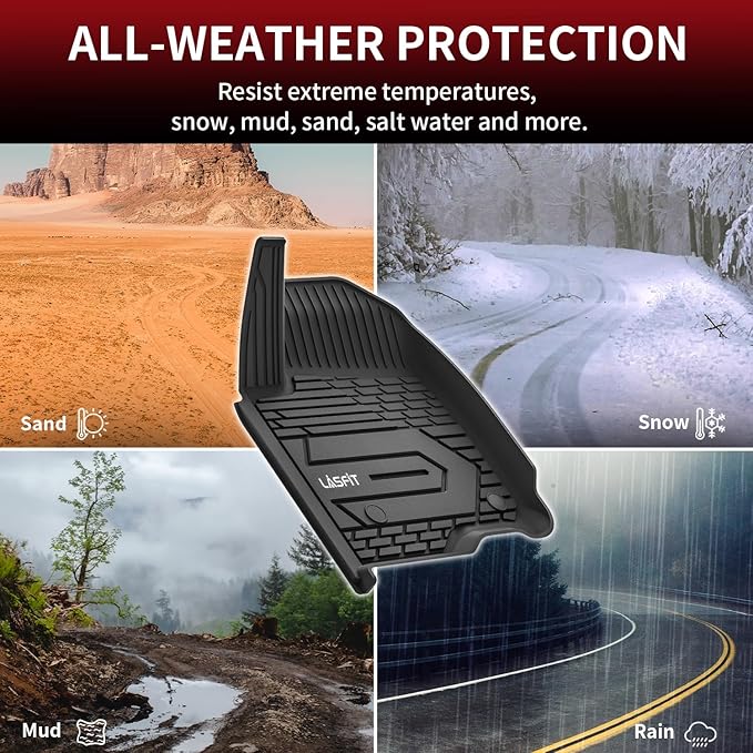 LASFIT Front Floor Mats 2019-2025 for Chevrolet Silverado/GMC Sierra 1500, 2020-2025 Chevy Silverado/GMC Sierra 2500HD 3500HD, Crew Cab/Double Cab, All Weather TPE Floor Liners, 1st Row Only