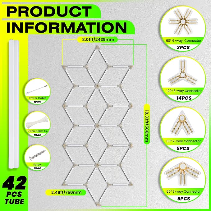GOSLARLIT LED Garage Light Hexagon, Hexagram Shop Detailing Lights, 6500K Daylight White, Linkable Plug-in Ceiling Light for Garage Workshop Basement Gym Warehouse