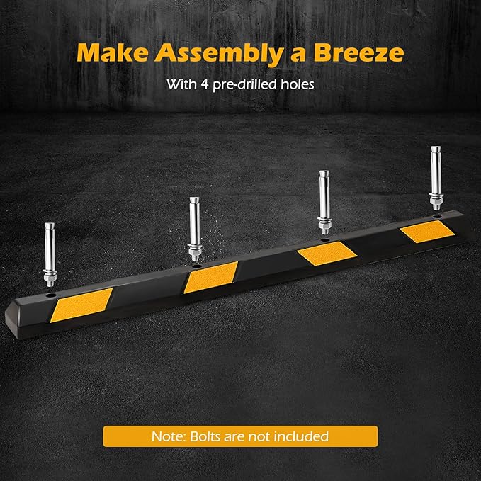 IRONMAX Rubber Parking Curb, 72" Long Car Stopper with Yellow Reflective Stripes, 8800 LBS Weight Capacity Parking Block for Car, Truck, RV, Trailer, Tier Stops for Garage Floor, Driveway (4)