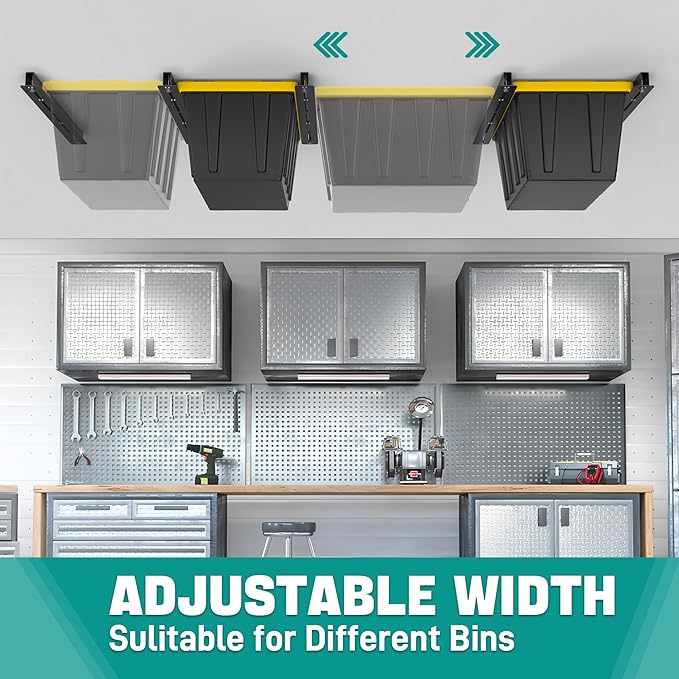 EVERHANGER Ceiling Storage Rack, Heavy Duty Overhead Garage Storage Rack, Adjustable Ceiling Bin Storage System, 5 Sets for 4 Bins, 26 Inch