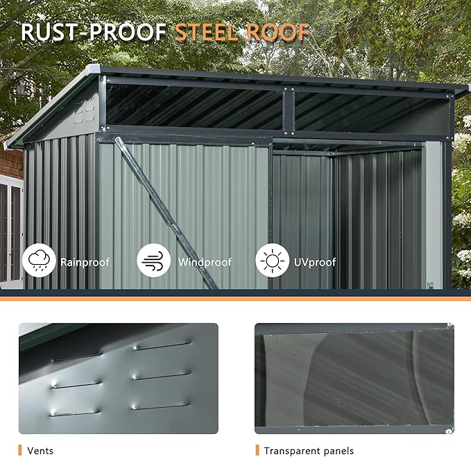 Metal 5x3 FT Garden Storage Shed, Outdoor Small Shed with Sloped Water-Resistant Roof and Lockable Door for Backyard, Patio,Garage and Bike Storage Grey