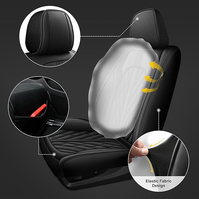 AOMSAZTO Ford Ranger Seat Covers: Full Set Custom Fit 2019 2020 2021 2022 2023 2024 2025 Ford Ranger Breathable Waterproof Leather Seat Protector(5 Seats, Black)