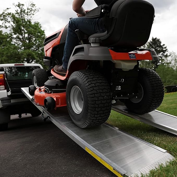 EZ-ACCESS Traverse 8 Foot Durable Aluminum Singlefold Edgeless Curbless Portable Folding Car Loading Ramp with Carrrying Handles, Silver