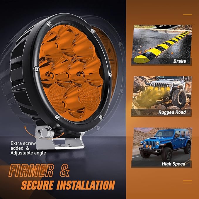 Nilight 5.7 Inch Amber LED Driving Light Round 50W Yellow Fog Spot Flood Combo Lights w/ 16AWG DT Connector Wiring Harness IP68 for Offroad ATV UTV Truck Tractor