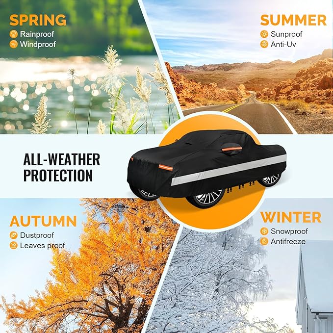 30 Layers Truck Car Cover for Automobiles All Weather Waterproof, Outdoor Snowproof UV Protection Windproof, No Zipper,Heavy Duty Universal Car Covers, (Black, Fit Truck 231"-250")