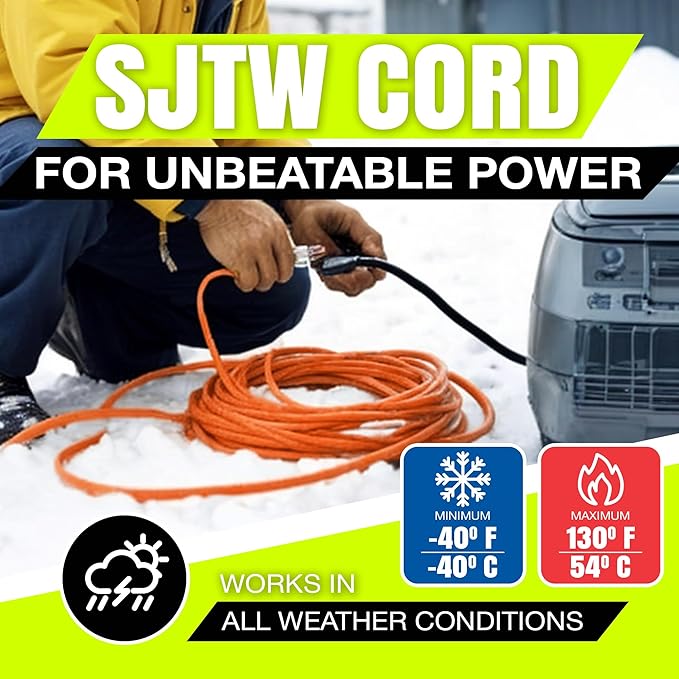 3ft Outdoor/Indoor Extension Cord 10/3 Gauge Ultra Heavy Duty 3 Prong SJTW, Waterproof, Flexible Cold-Resistant Long Power Cord,15A 125V 1875W, Orange by LifeSupplyUSA