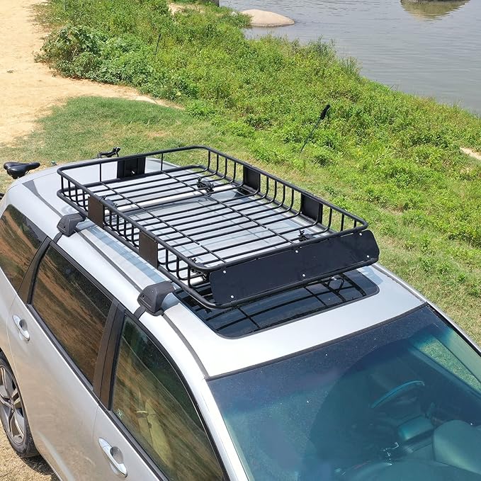 Leader Accessories Roof Rack Cargo Basket Set, Roof Cargo Basket 64'' with Cargo Net 3' x 4' Stretches to 6'x 8' Bungee Net