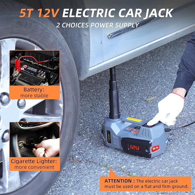STANDTALL Electric Car Jack Kit 5T 12V Electric Floor Jack Lift for Vehicle, Electric Hydraulic Jack Auto Repair Tool Set with Built-in Inflator and Impact Wrench
