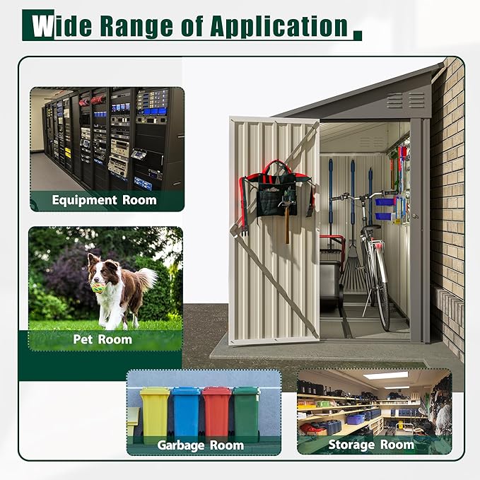 4x8 FT Outdoor Storage Shed,Lean to Metal Shed W/Floor Included,Garden Storage Shed W/Lockable Door,All Weather Waterproof Tool House W/ 2 Air Vents,for Backyard,Patio,Lawn,Garden,Gray