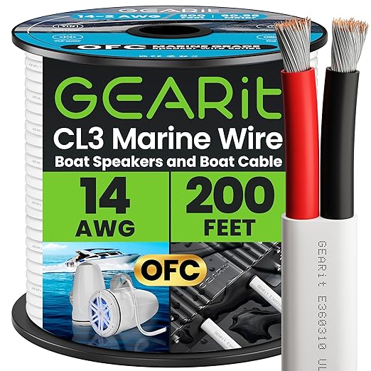 GEARit Speaker Wire 14 Gauge (200ft), Red/Black Speaker Cable 14AWG, Duplex 2-Conductor, Speaker Wires for Boat, RV, Camper, Trailer, Automotive, in-Wall and Outdoor Use