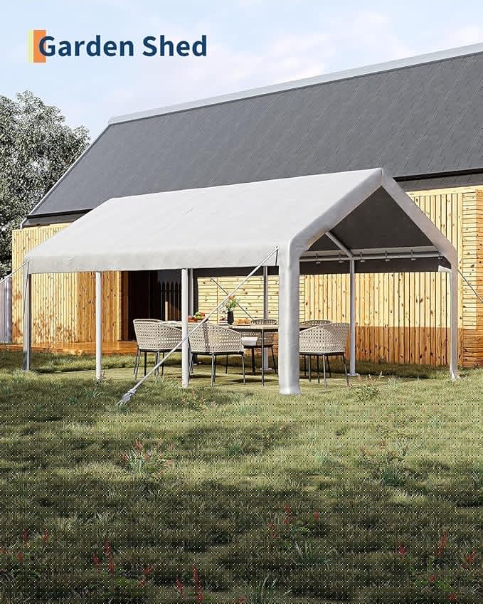 13 x 20FT Heavy Duty Carport with Roll-Up Windows, Portable Garage with Removable Sidewalls & Doors, Portable Car Tent Garage with Roll-Up Windows and All-Season Tarp, for Car, Truck,