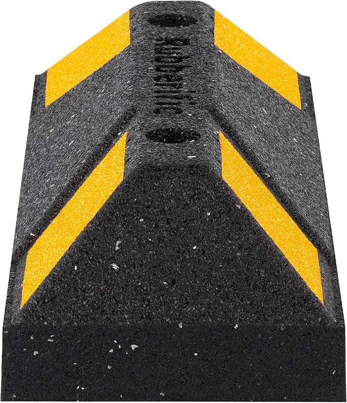 Rubberific Heavy Duty Rubber Parking Stop Durable Easy to Install Reflective Parking Curb Garage Car Stopper for Indoor and Outdoor Use (2 Pack)