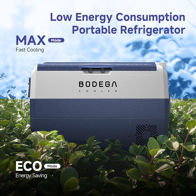 BODEGACOOLER 12 Volt Car Refrigerator,53 Quart Portable Car Freezer Fridge Bluetooth Control,(50L) -4℉-68℉ Electric Cooler 12/24V DC and 100-240V AC for Travel,Camping,RV,Boat Road Trip Tailgating
