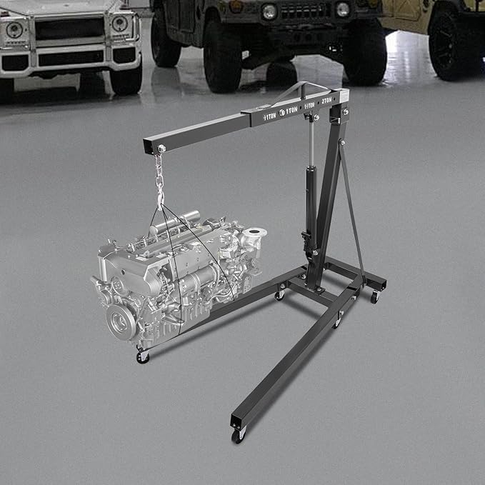 Folding Engine Hoist 1 Ton Engine Crane Lift with 6 Caster Wheels 2200LBS Steel Hydraulic Engine Crane 4 Adjustable Positions for Car Fixing Workshops Garages Warehouse(Sent in 2 Packages)