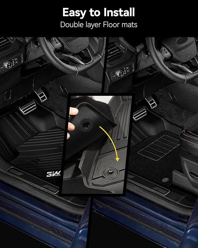 3W Floor Mats & Cargo Liner – Full Set (1st, 2nd & 3rd Row with Carpet) for Jeep Grand Cherokee L 2021-2025(Only for 6 Seat), Custom Fit TPE, All-Weather Waterproof,Black