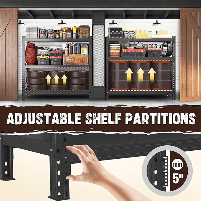 Heavy Duty Garage Shelving Unit - 8500 lbs Capacity, Industrial Metal Storage Rack, Adjustable Steel Rack for Garage, Warehouse, Basement, Pantry (67" W x 19.7" D x 63" H)