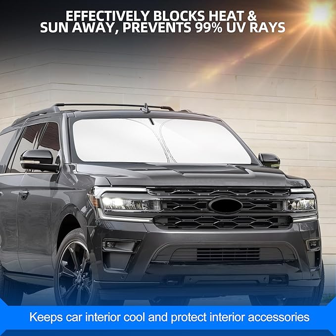 Windshield Sun Shade for Ford Expedition 2018-2025 Foldable Sunshade Custom Fit Front Window Car Interior Accessories Protector Blocks UV Rays