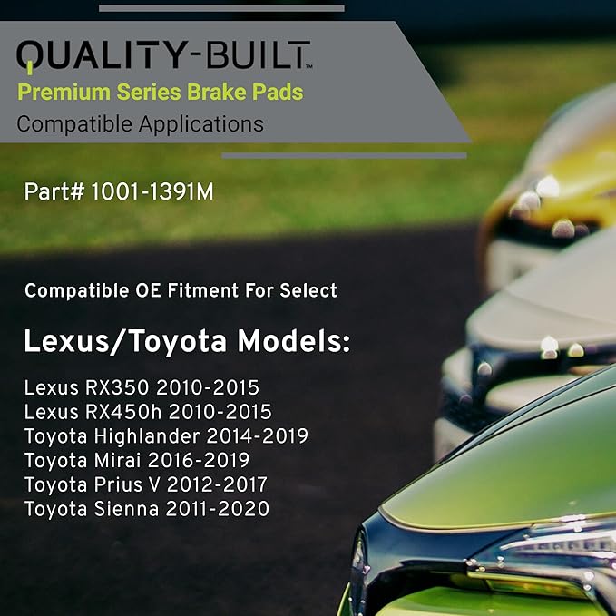 Premium Semi-Metallic Rear Brake Pads (1001-1391M) Compatible with Lexus RX350 2015-2010, RX450h 2015-2010, Toyota Highlander 2019-2014, Prius V 2017-2012, Sienna 2020-2011 & More