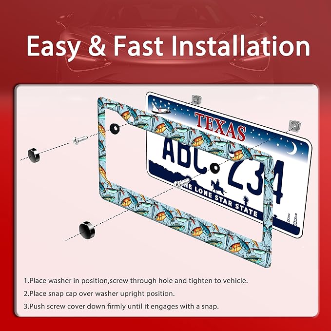 Fishing License Plate Frame Funny Fish License Plate Frames Stainless Steel Accessories Cars Decor with 2 Holes and Screws Fits Standard Us Ca Vehicles License Plate Holder 12.2 X 6 Inch