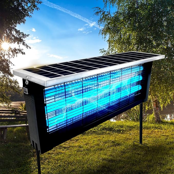 Powerful Large Solar Bug Zapper Outdoor for 4000 sq.ft, Rechargeable Mosquito Zapper with High Powered, Cordless Solar Fly Zapper for Patio Garden Backyard RV Camping Pond with 18W Solar Panel