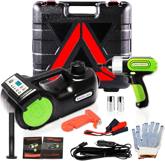 Wayska Electric Car Jack - 5 Ton, 12V Hydraulic Floor Jack with LCD Display, Electric Impact Wrench & Inflator Pump for SUV, Sedan, Truck Lift & Tire Change