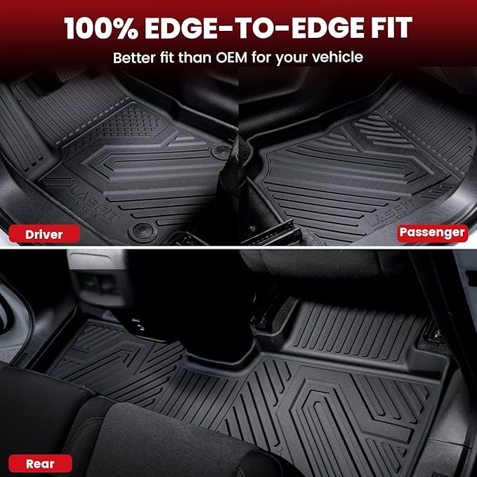 LASFIT Floor Mats & Trunk Mat for Honda Pilot 2016-2022 (7 Passenger), All Weather TPE Custom Fit Floor Liner Accessories, 1st & 2nd & 3rd Row & Cargo Liner with Backrest Mat, Black