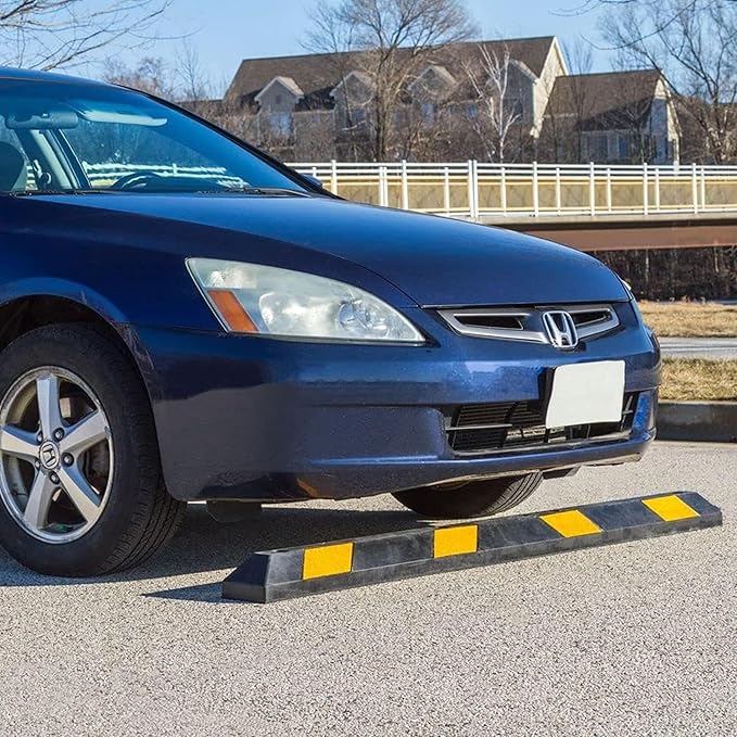 Guardian Parking Stop, 6 Foot Long Rubber Curb with Mounting Holes, Black/Yellow - Highly Visible Accessory for Job Sites & Garages