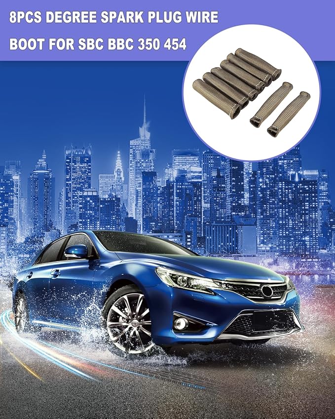 Spark Plug Wire Heat Shield - 8 PCS 2500° Spark Plug Heat Sleeve, 6 Inches Spark Plug Wire Boots Protector Protection Cover Replacement for LS1 / LS2 SBC BBC 350 454 Car Truck, Titanium
