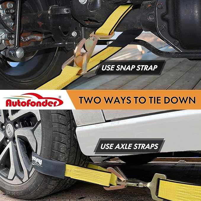 Complete Axle Straps Tie Down Kit 2" x10' Heavy Duty Vehicle Tie Down Strap-Breaking Strength 10,000lbs-Working Load Limit 3,333lbs-Car Tire Straps for Car, Truck, UTV & More