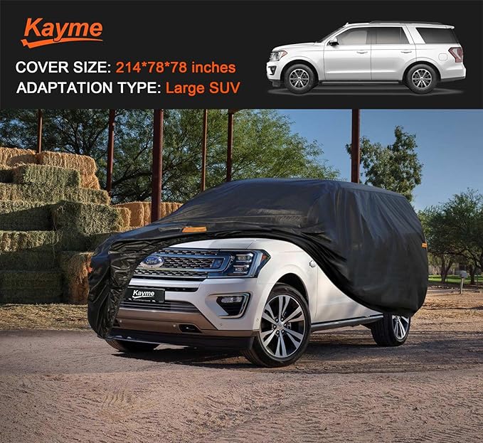 Kayme 7 Layers SUV Car Cover Waterproof All Weather, Outdoor Large SUV Cover Rain UV Protection, Universal Fit for Infiniti QX56 QX80, Ford Expedition, Nissan Armada, Toyota Sequoia (207-214 inch)
