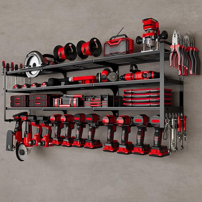 48" Large Power Tools Organizer Wall Mount,12 Drill Holder for Garage, Workshop Heavy Duty Storage Rack