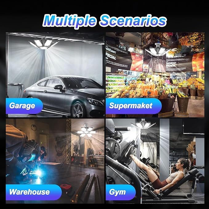 4 Pack LED Garage Lights,220W Super Bright Ceiling Led Shop Lights,Deformable Scew in E26 Base Garage Light for Basement Warehouse Workshpo