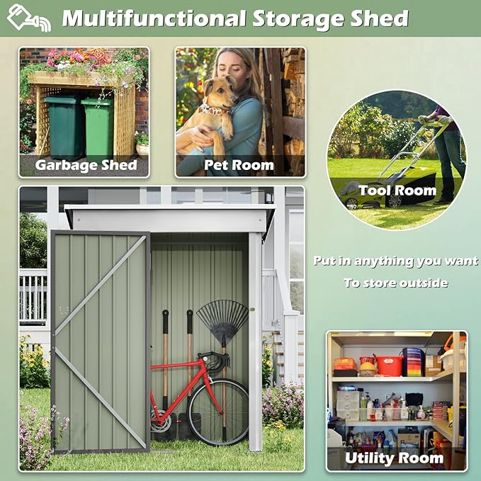 Devoko Outdoor Storage Shed 5 x 3 FT Lockable Metal Garden Shed Steel Anti-Corrosion Storage House with Single Lockable Door for Backyard Outdoor Patio (Gray)