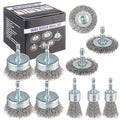 Rocaris 10-Pack Carbon Steel Wire Wheel, Cup, Pen Brush Set with 1/4-Inch Hex Shank for Rust Removal, Corrosion and Scrubbing Surfaces